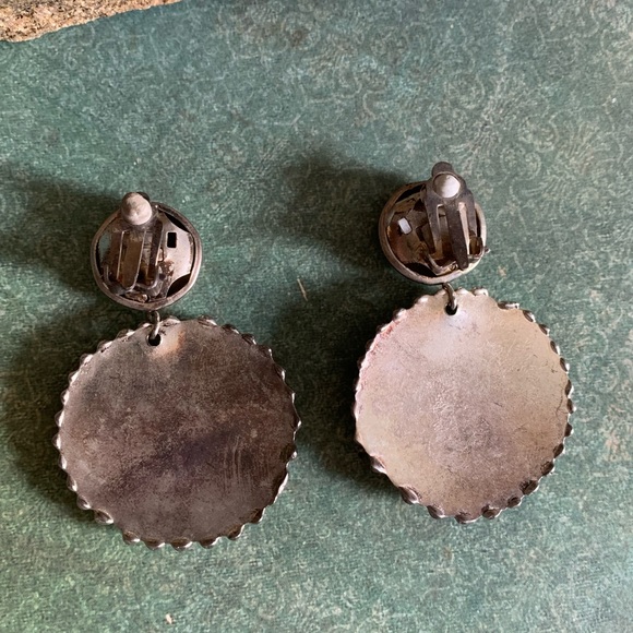 Vintage Estate Three Tone Metal Clip On Dangle Earrings Jewelry Silver Copper - Picture 6 of 6